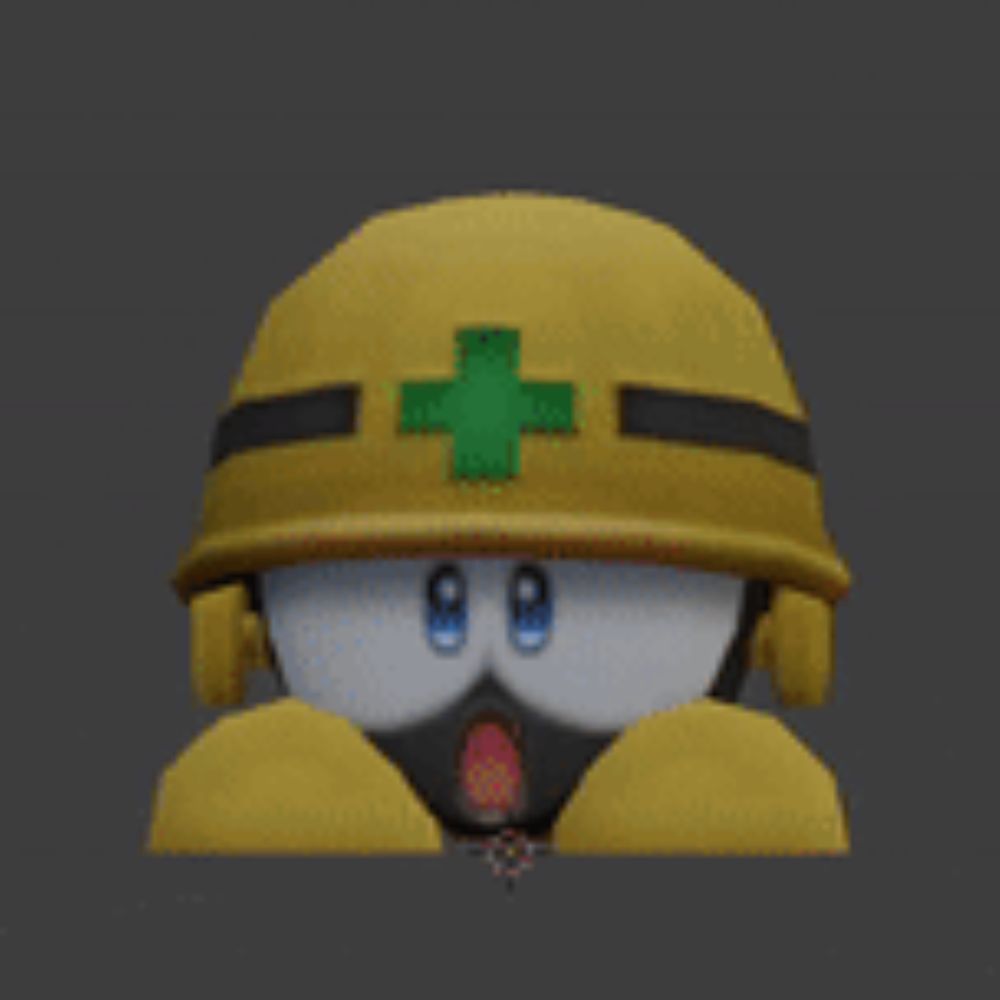 a cartoon character wearing a helmet with a green cross on it