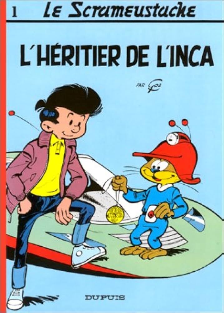 Couverture de bande dessinée avec un garçon brun à gauche et un extraterrestre chat/singe à droite sur un petit vaisseau spatial vert 