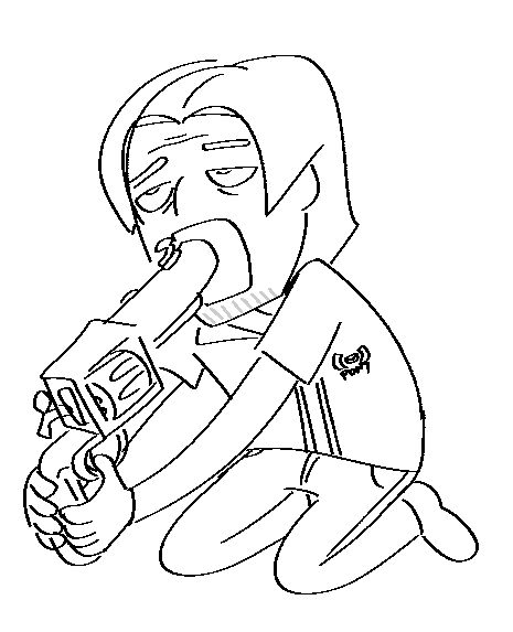 jimmy from mouthwashing putting a gun in his mouth, half-traced from that one uncle grandpa drawing of him doing the same thing