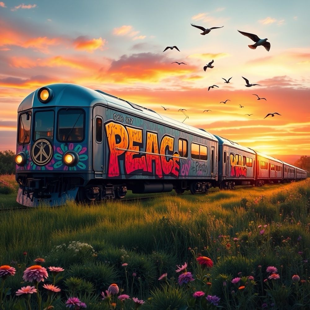 A Peace Train traveling across the plains.