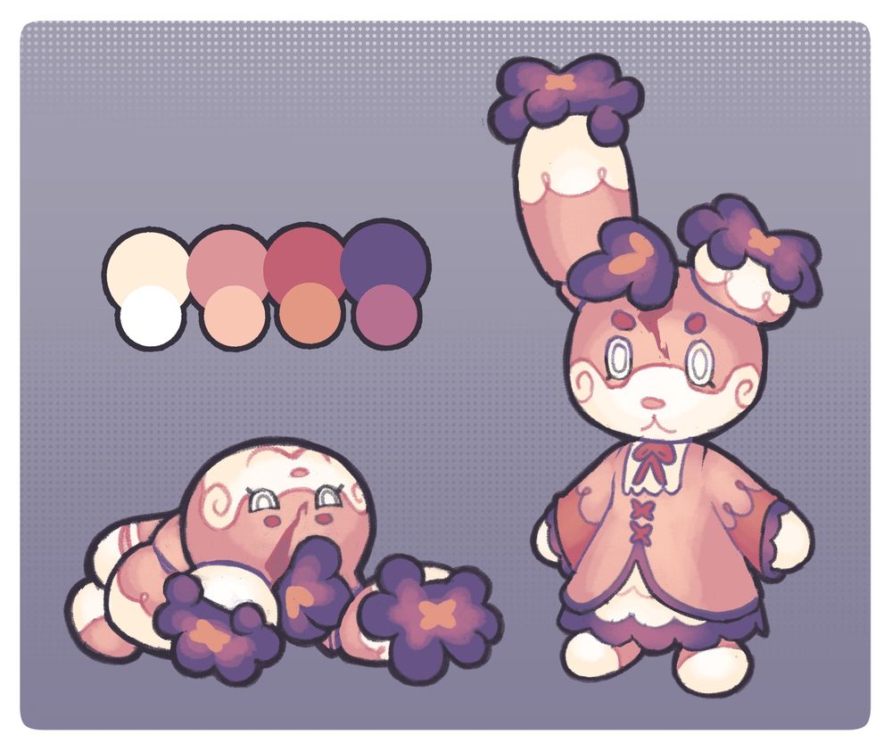 a drawing of a buneary/sinistea pokefusion adoptable character. theyre themed after a porcelain doll.