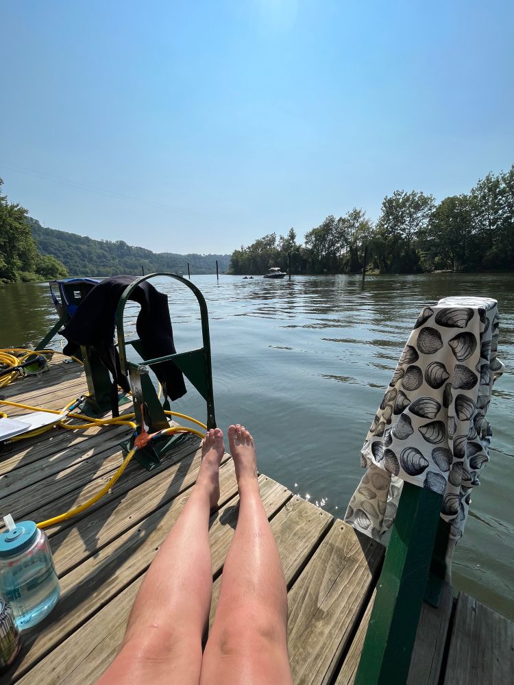 Sitting on houseboat dock 