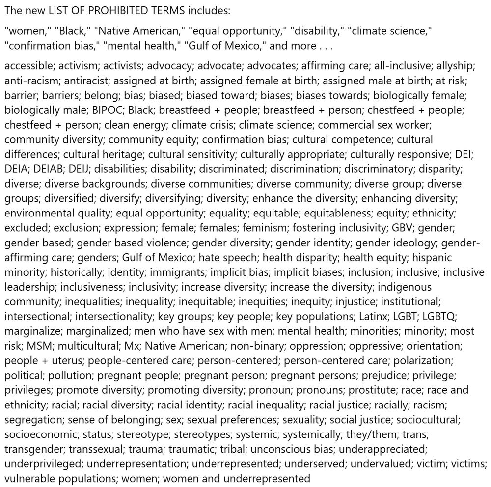 The new list of prohibited terms.