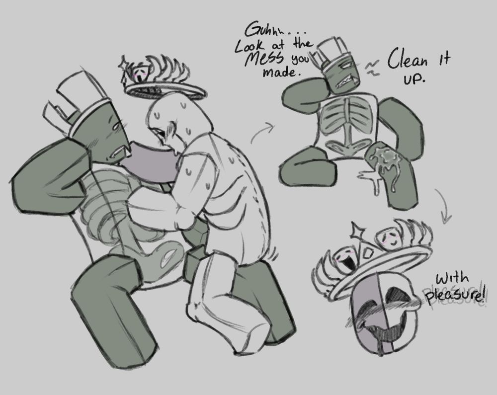 Yes this is null grinding (noli is grinding on 1x's thigh very enthusiastically), dunno if it counts as dry humping bc it does get very Wet, haha
Dialogue:
1x: [Groans] Look at the MESS you made. Clean it up.
Noli: With pleasure!