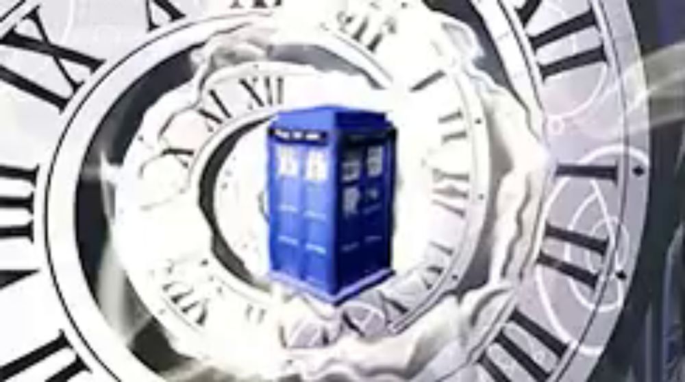 a police box is surrounded by a clock with roman numerals .