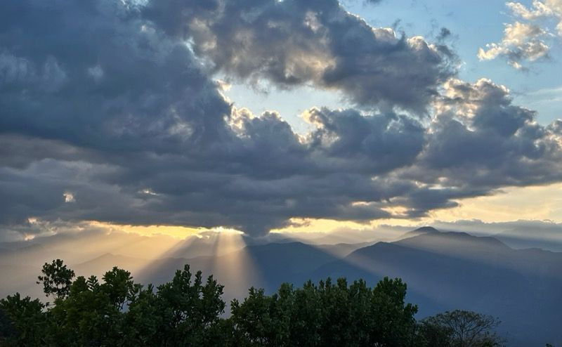 A dreamy cloudy sunset over the northern Andes of Colombia. 