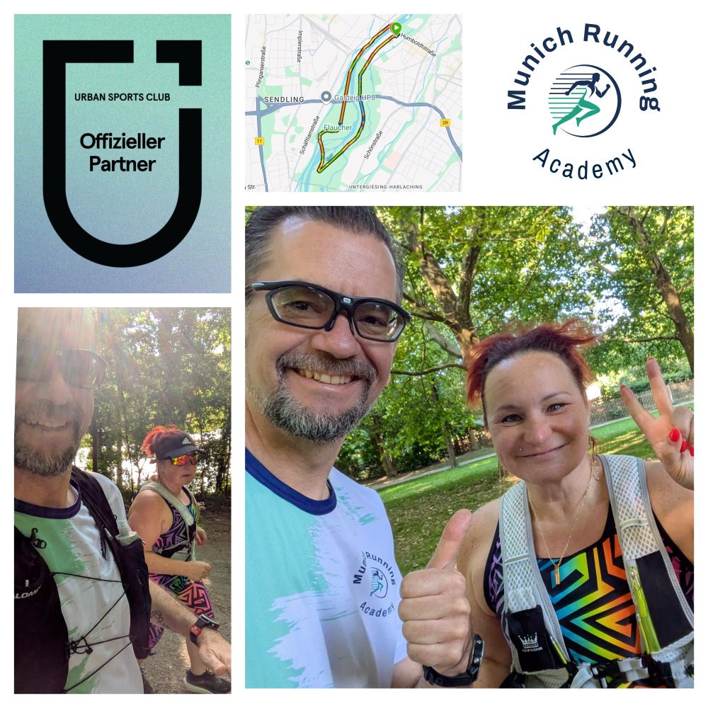 Mosaik mit Selfie von Trainer und Teilnehmerin beim Workout