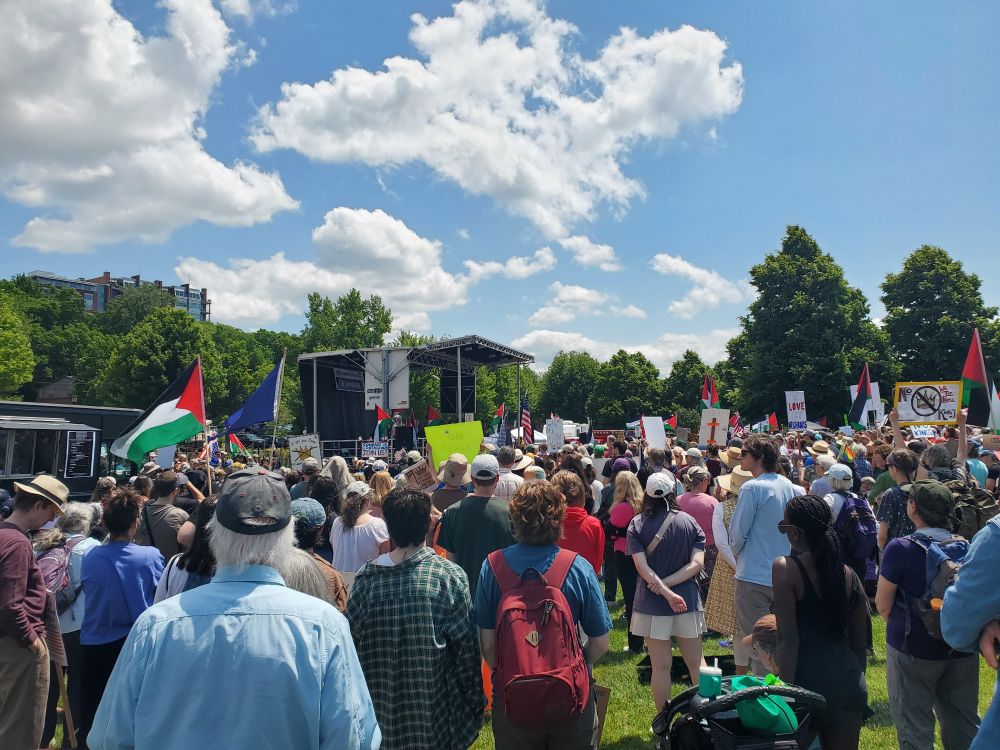 Happy vibes at No Kings protest on a beautiful day in Burlington, Vermont