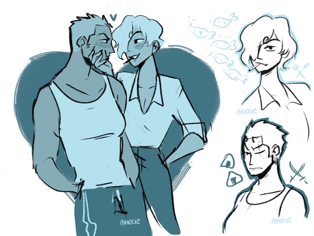 Female version of Zoro and Sanji from One Piece. Both of them are basically the same like in canon, but they are girls and lesbians. Girl Sanji is cupping Girl Zoro’s cheeks playfully and Zoro is blushing.