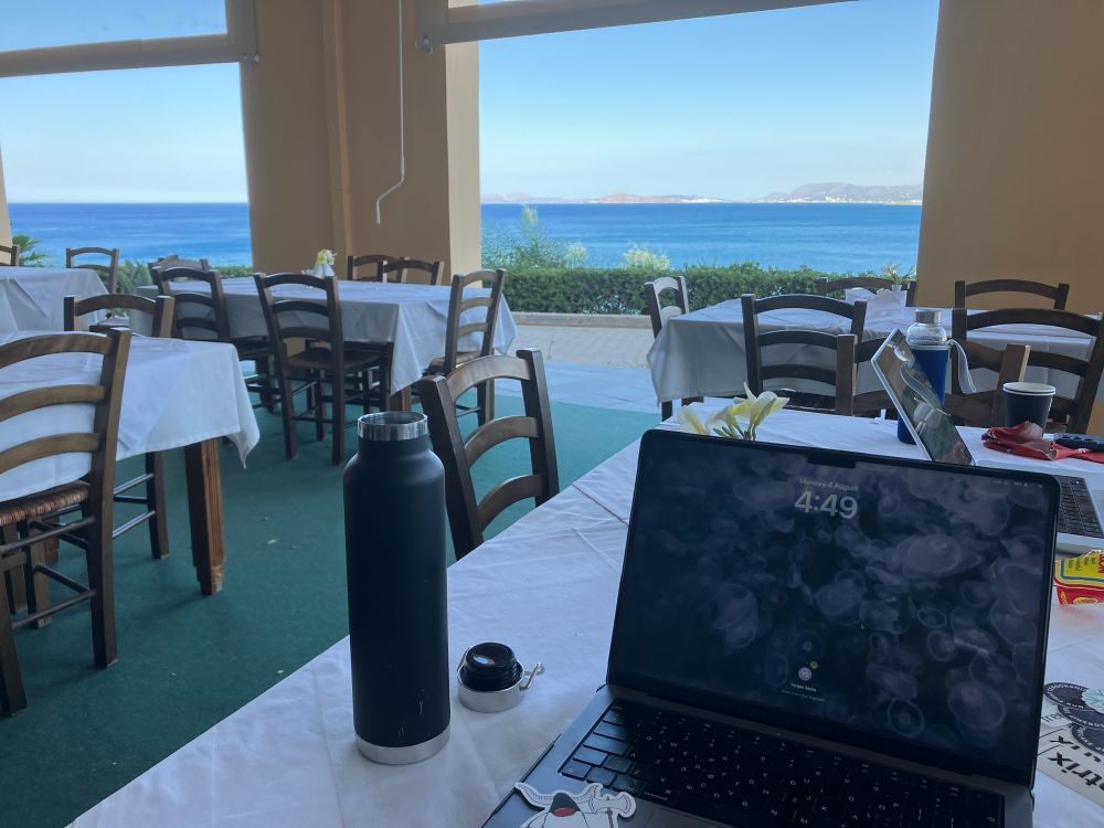 Photo of laptop with a view to the sea! 