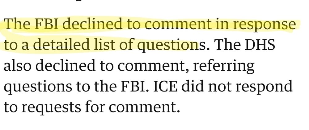 Screenshot that says The FBI did not respond to any detailed questions.