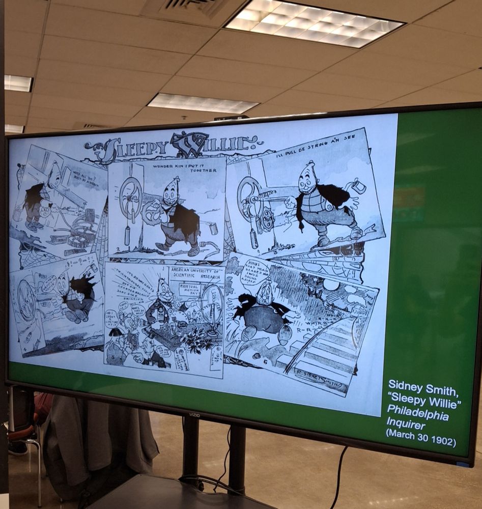 A screen withba conic page of several boxes with a cartoon person doing a bunch of ridiculous things.