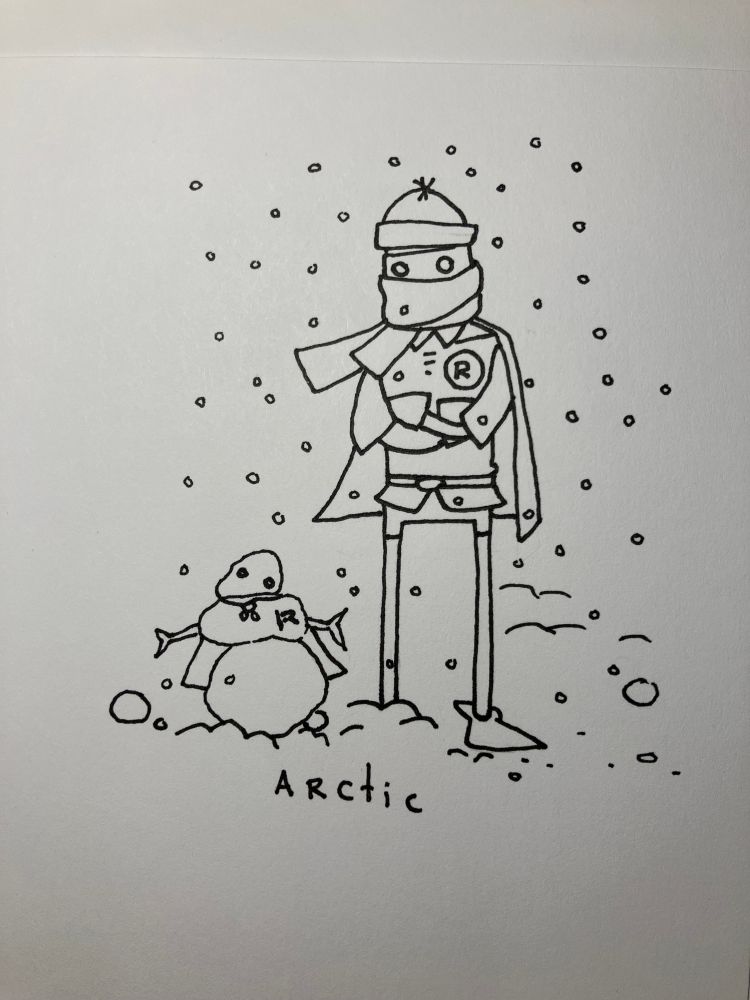 Robin builds a snowman