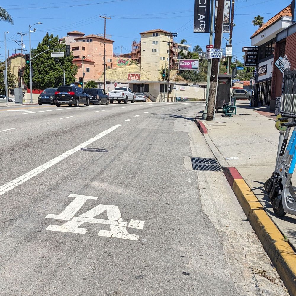 Dodgers logo in the bus lane