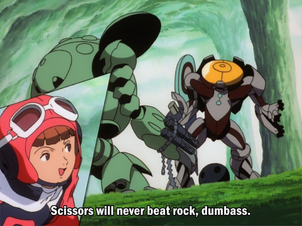 Sochie Heim in her Kapool razzling with a Mahiroo saying "Scissors will never beat rock, dumbass."