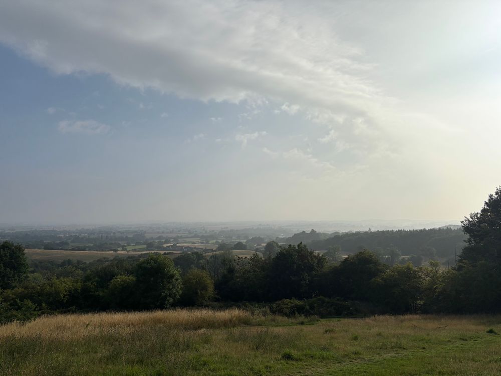 A landscape photo taken from Hartshill Hayes looking north towards Market Bosworth. 