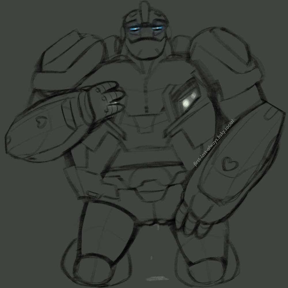 bulkhead (tfp) on his knees with a dripping wet valve, a small puddle forming on the ground 
he has one hand over one of his headlights, the other resting on his thigh 
he has a smile on his face and is lightly blushing 
only his eyes, headlights and the liquid are colored