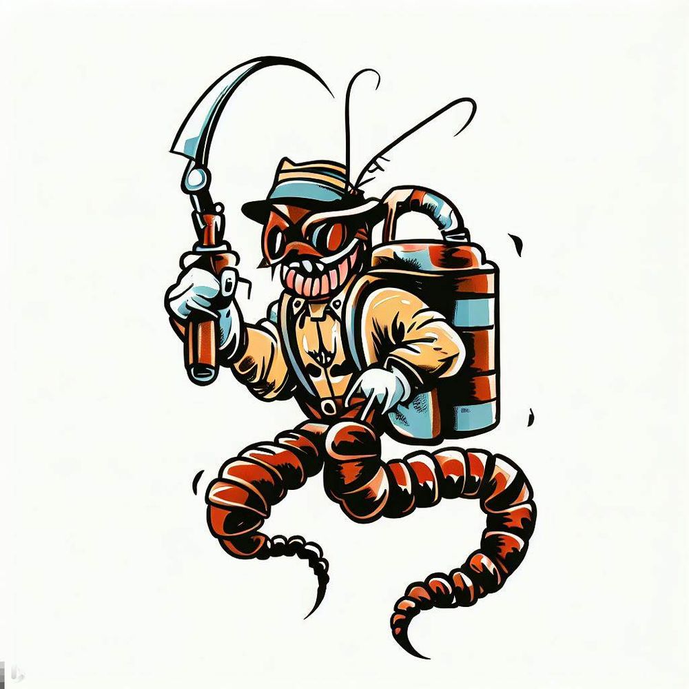 Retro tattoo art of a creepy bug carrying a scythe