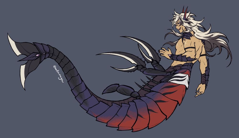Ruze as a mermaid, inspired by sea scorpions