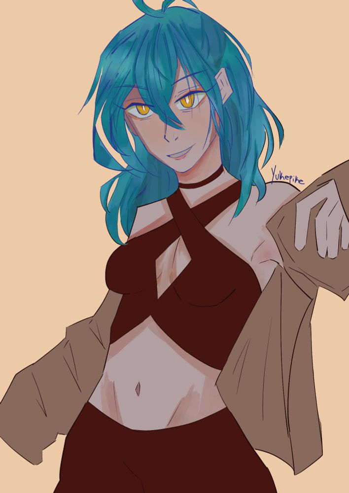 Rion from Sakamoto days posing with one hand up