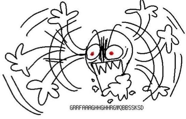 A reaction image of a poorly drawn person going FERAL