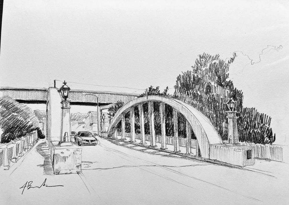 Benson Street bridge, Reading, Ohio. Pencil. 
