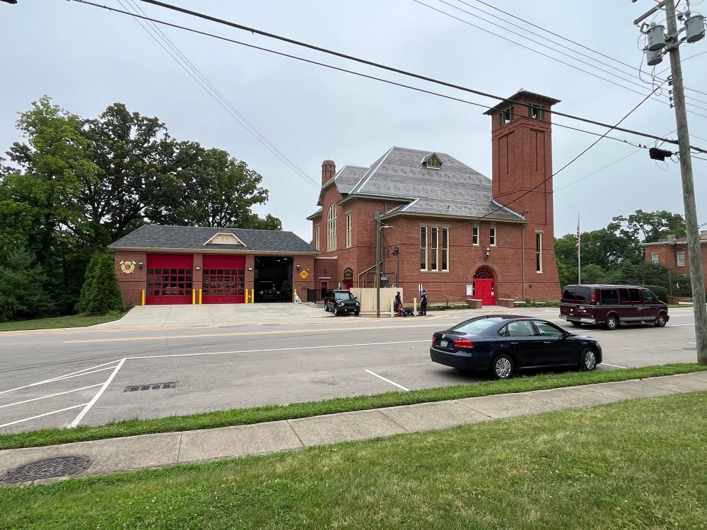 Glendale Fire Department, Engine Company No. 45 is a grand old brick building with a tall tower on one side and the garage bays on the other. 