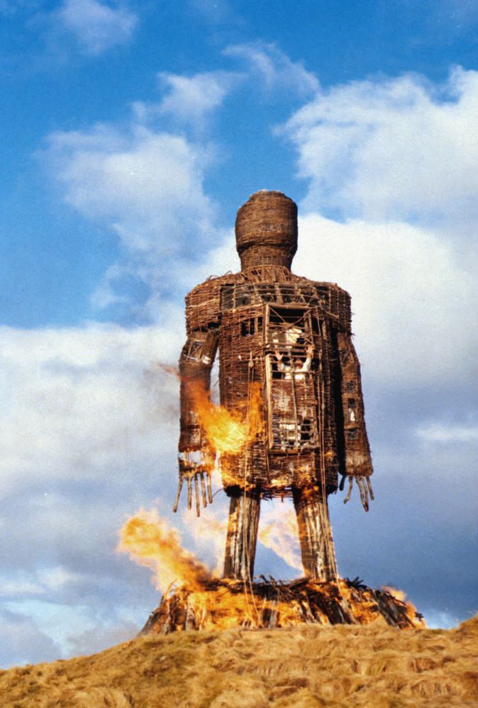 The Wicker Man ablaze.