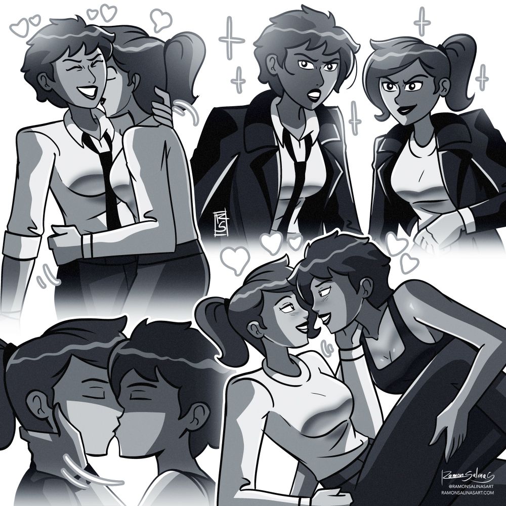 Digital collage of my Detective Reyes webcomic characters Amanda and Liz. 
