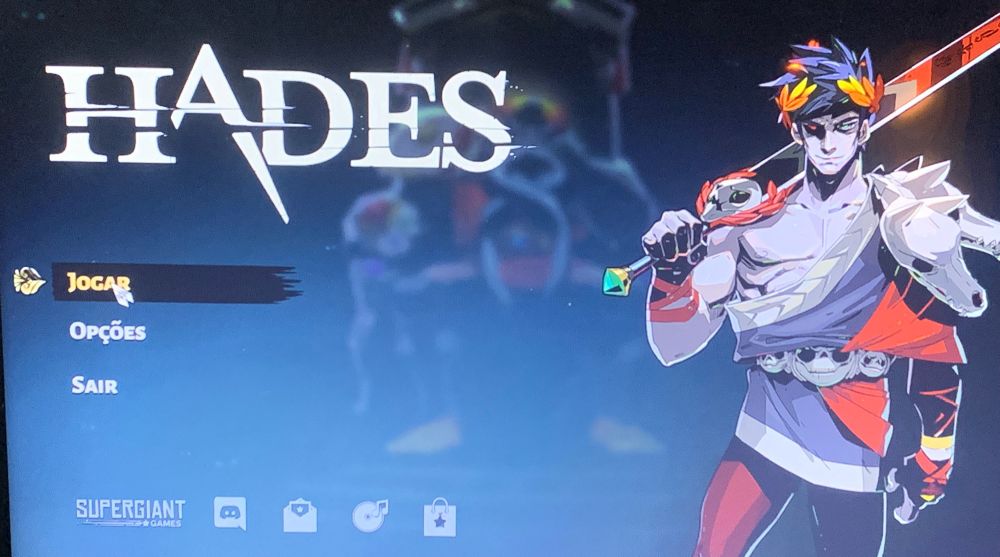Tela de início do jogo “Hades”