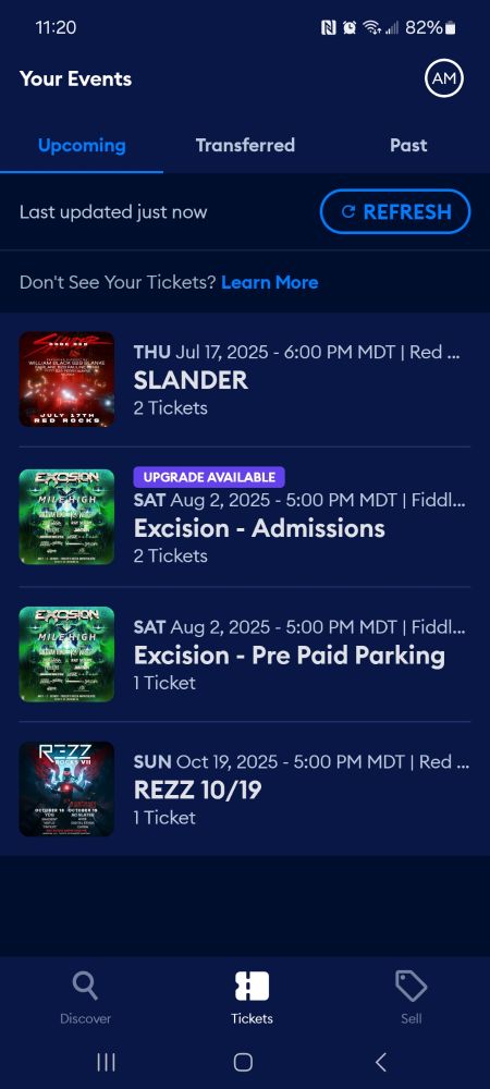 Axs mobile app with tickets for Slander, Excision and Rezz