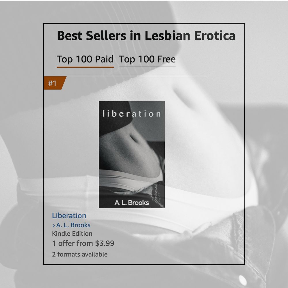 Screen shot of Liberation, by A. L. Brooks, showing it at number one in the Lesbian Erotica chart on Amazon 