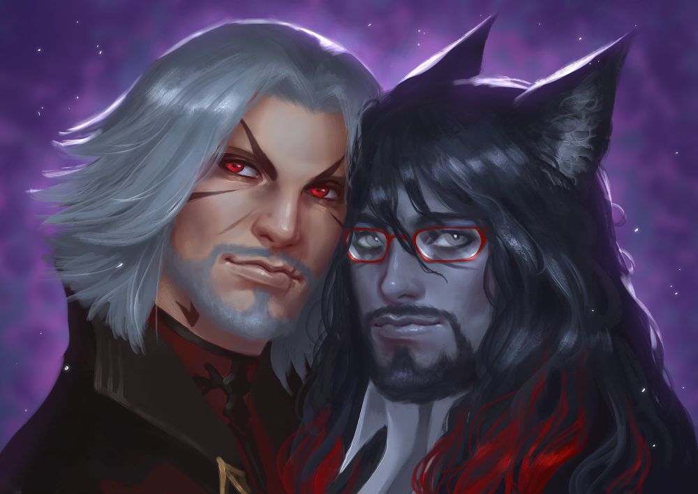 Art of Highlander male and Keeper of the Moon male couple by the artist leventart.