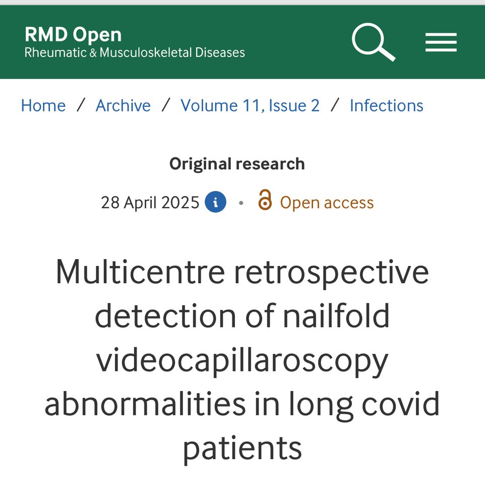 Screenshot of a study title, “Multicentre retrospective detection of nailfold videocapillaroscopy abnormalities in long covid patients”

April 28, 2025