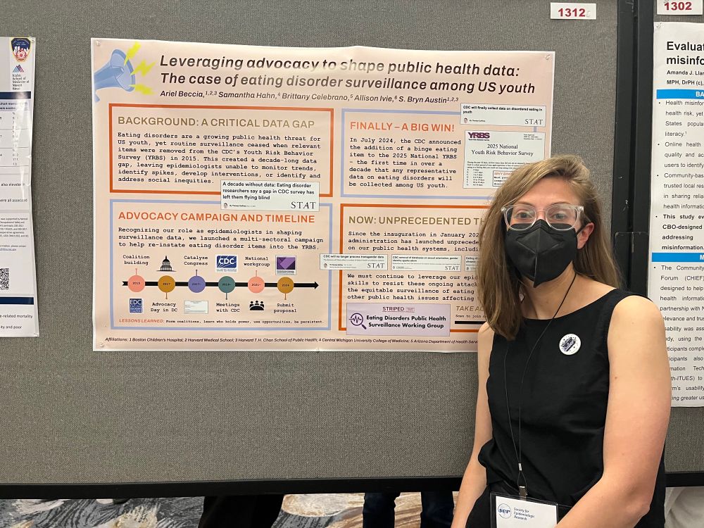 Dr Ariel Beccia presenting a poster about eating disorder surveillance in the YBRS database at SER 2025 in Boston 