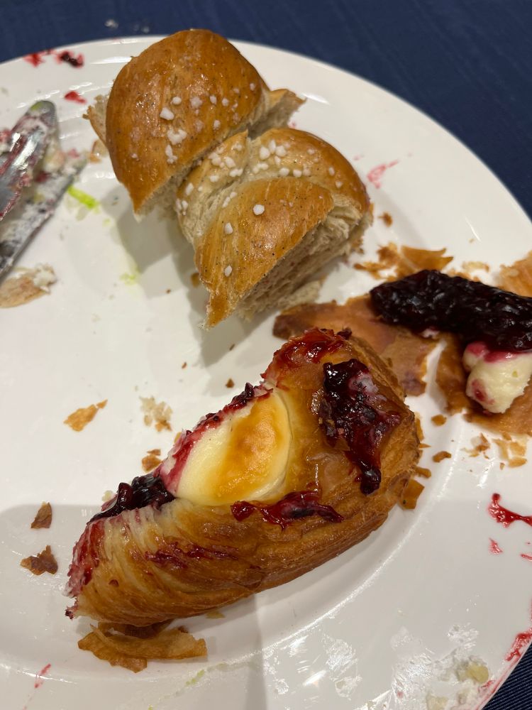 Cut up marionberry danish and cardamom braid