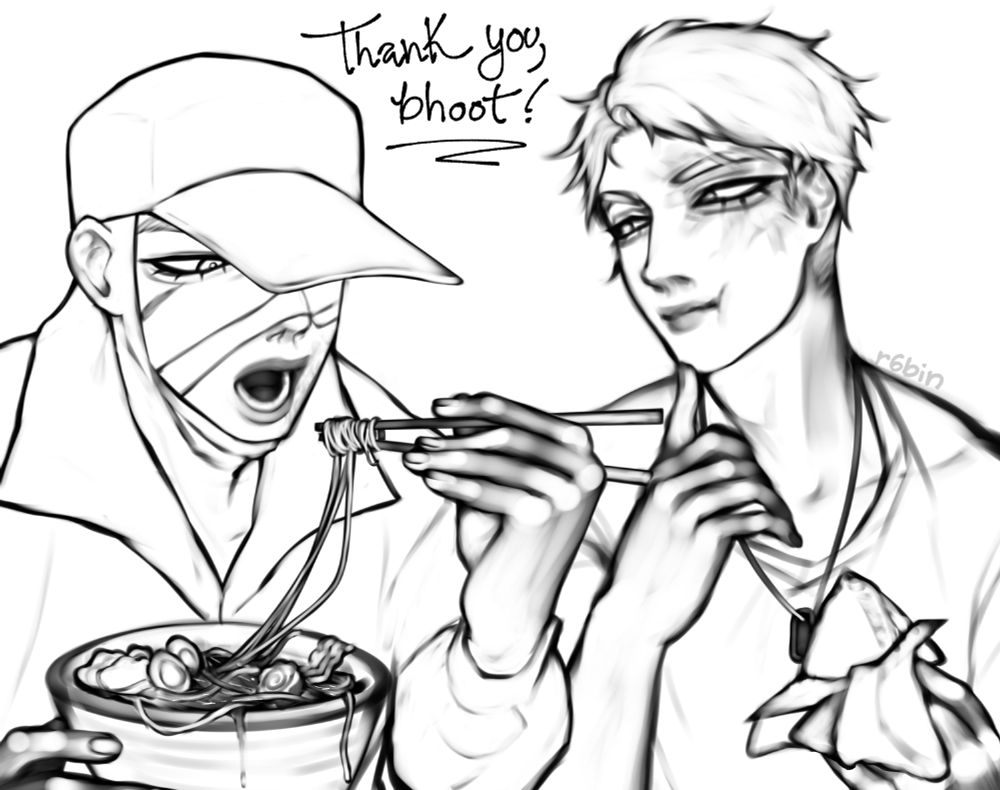 digital art of bhoot's ocs null and alt enjoying a meal