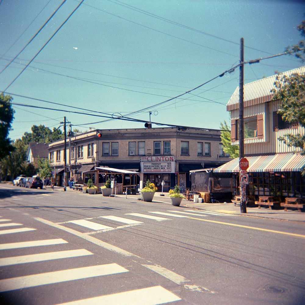 View of the Clinton Street Theater at SE 26th and Clinton, summer 2025