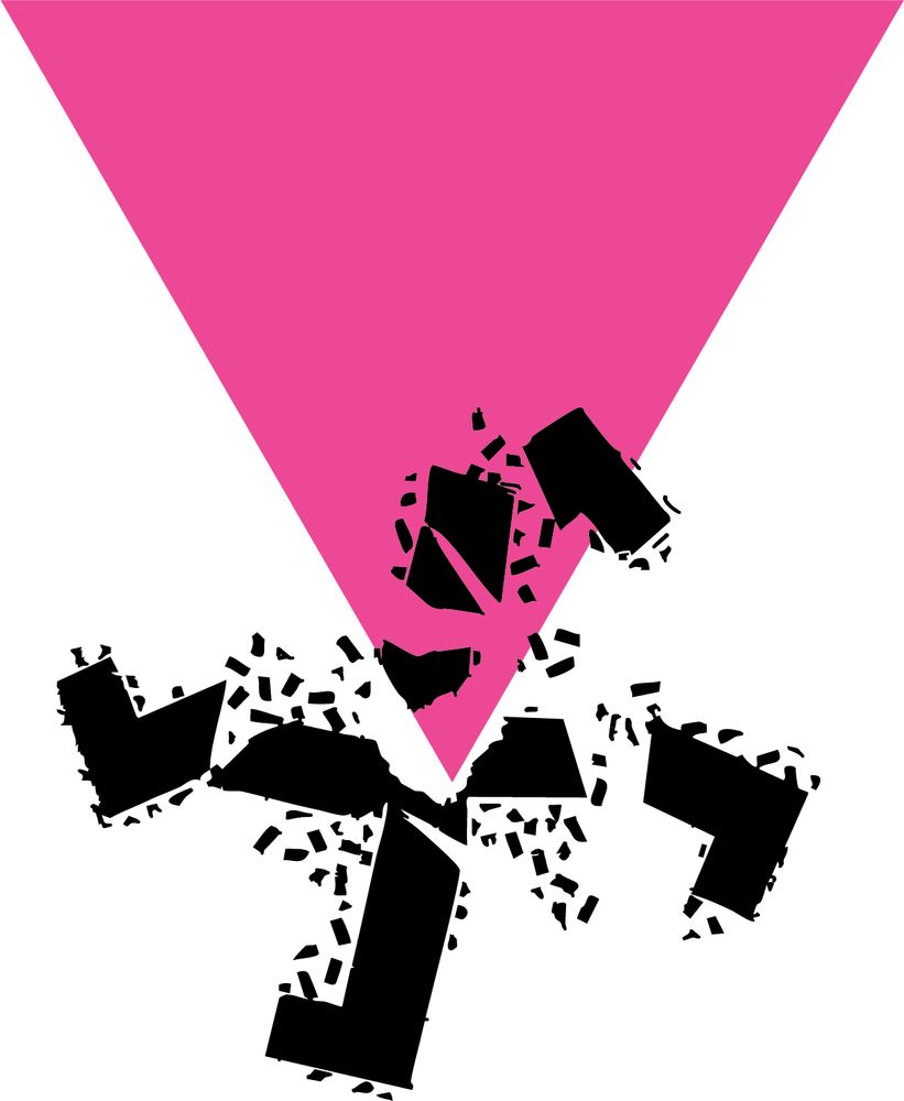 Pink triangle crushing a swastika