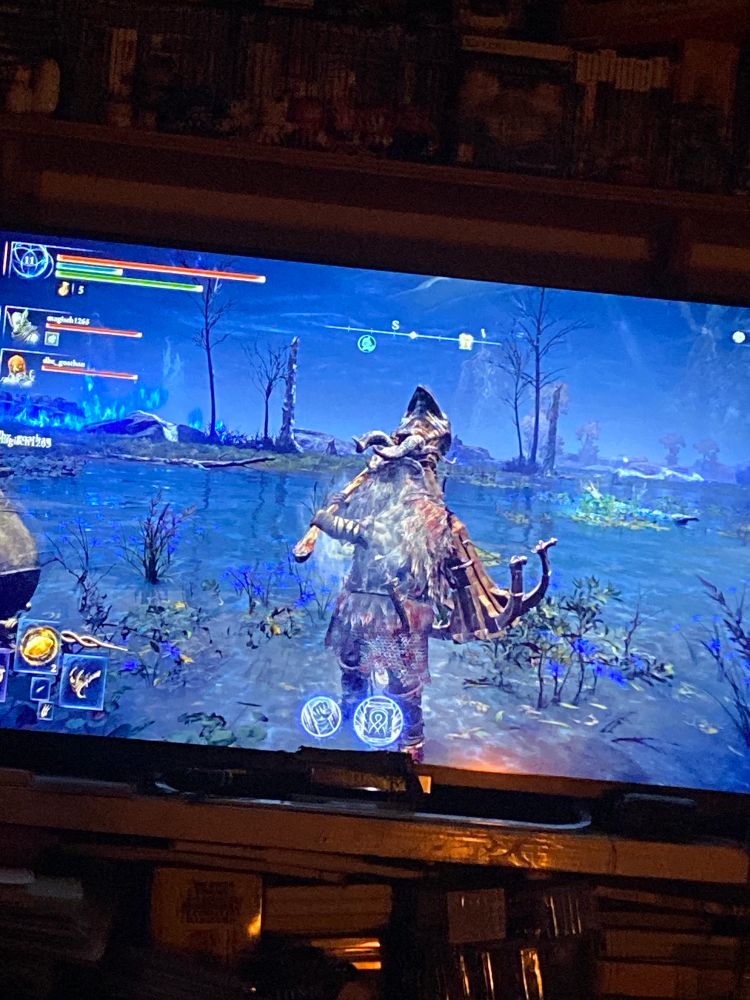 A photo of a television where someone is playing Elden Ring Nightreign