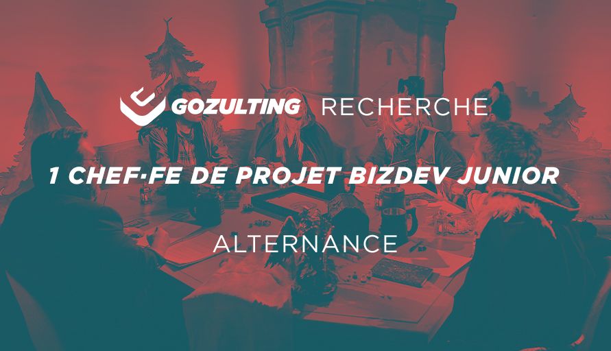 Visuel avec l'inscription :

Gozulting recherche 1 Chef·fe de Projet BizDev Junior en Alternance