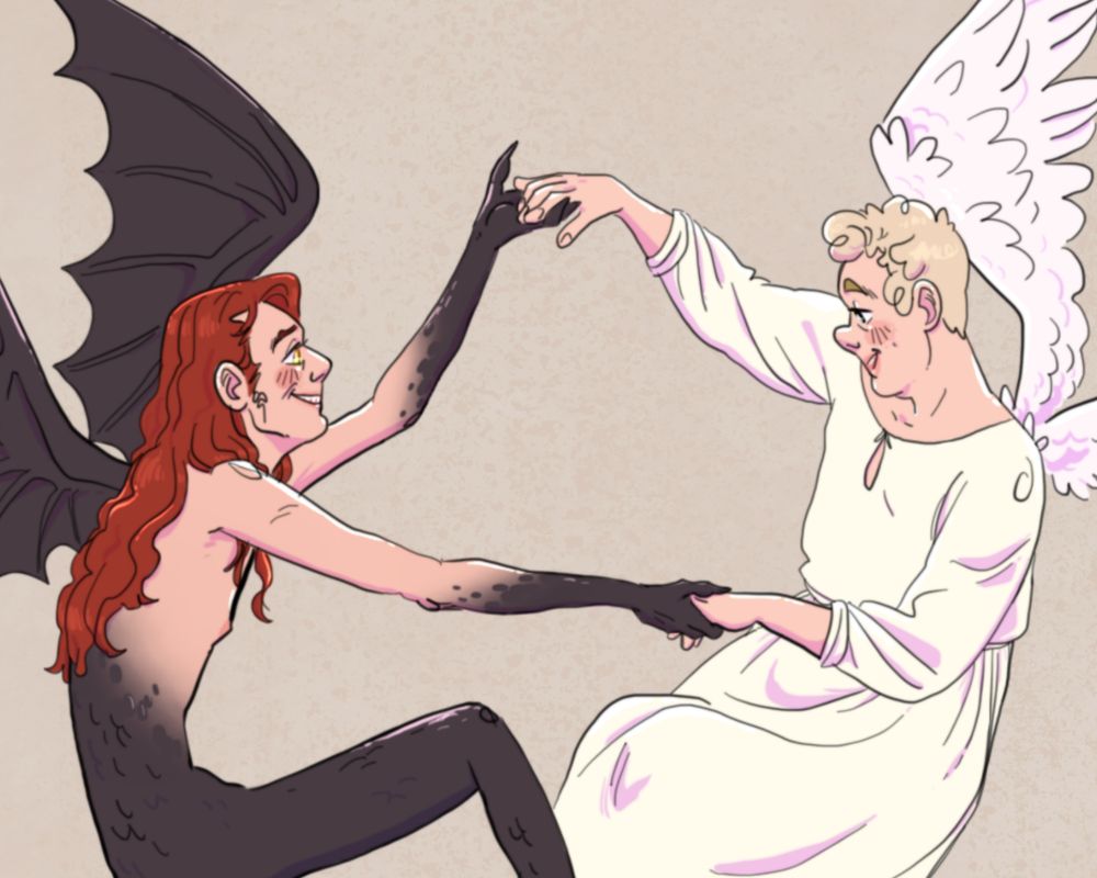 a close-up of the first pic focusing on Aziraphale and Crowley