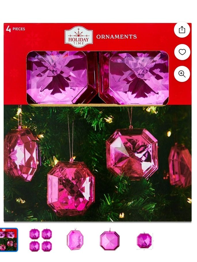 A screenshot of a product listing for large pink gem Xmas ornaments