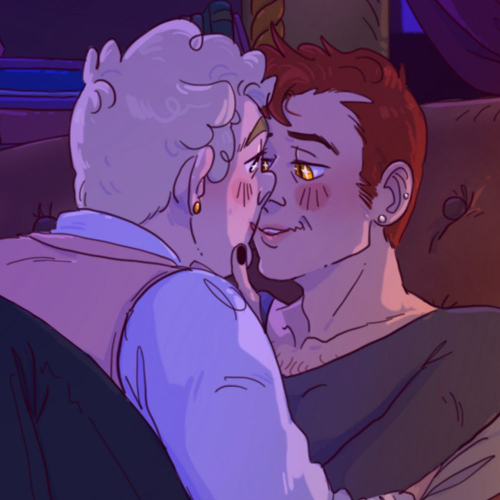 a close-up of the first pic focusing on Aziraphale and Crowley's faces