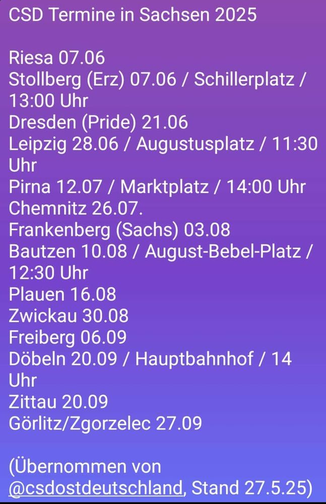 CSD Termine in Sachsen für 2025.