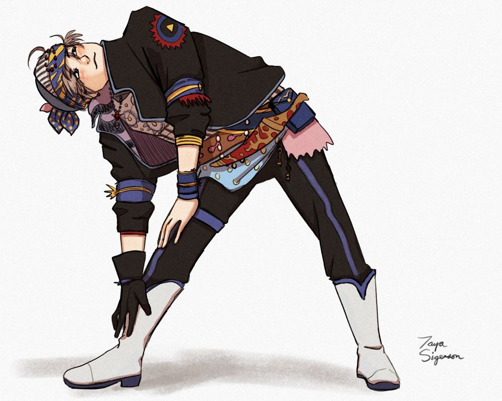 Locke Cole from Final Fantasy VI stretching to the side with a sly look on his face.