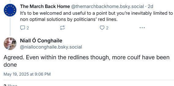 post from Niall O Conghaille: "even within the redlines though, more coulf (sic) have been done"