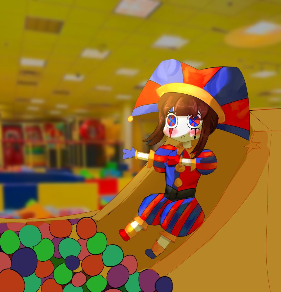 Chibi pomni on a slide
