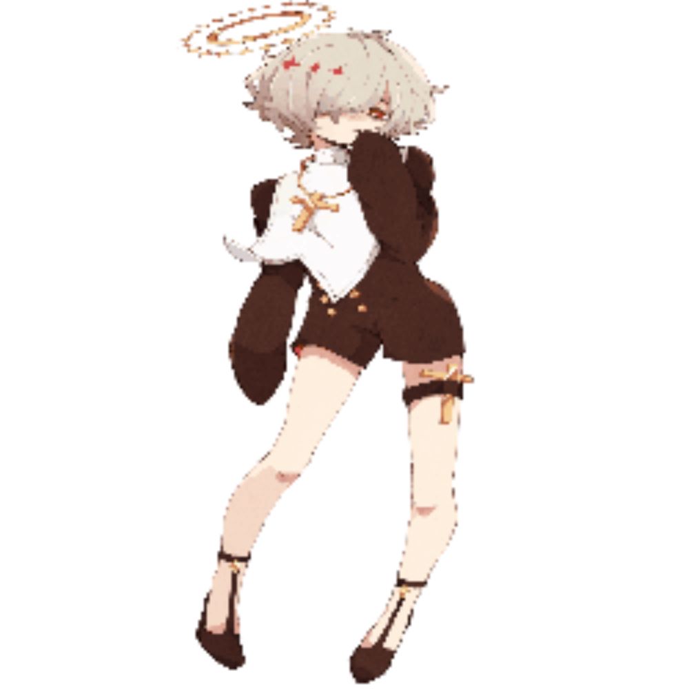 a pixel art drawing of a girl holding a huge piece of fried chicken