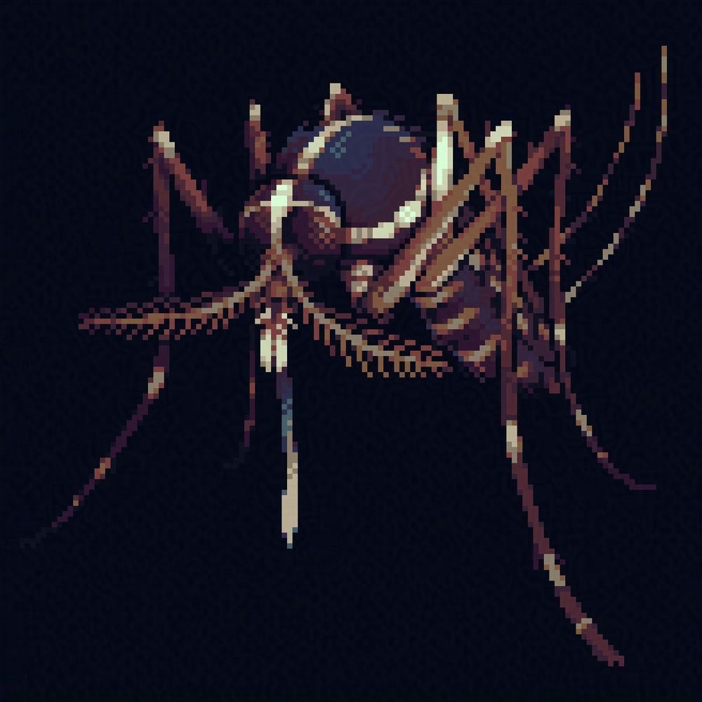 Asian Tiger Mosquito up close, with all the white stripes you'd expect from a "tiger", and all the little hairs, legs and mouth appendages you'd expect from a mosquito